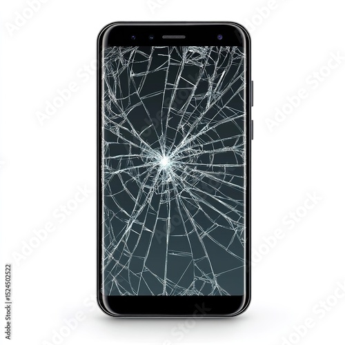 Broken Glass Smartphone in High-Detail Vector Style – Isolated Flat Design Without Shadows