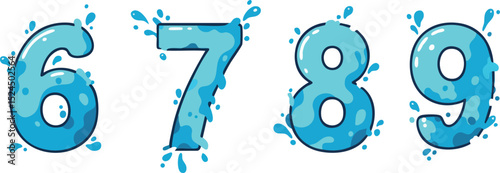Water splash blue numbers six seven eight nine vector illustration for design 