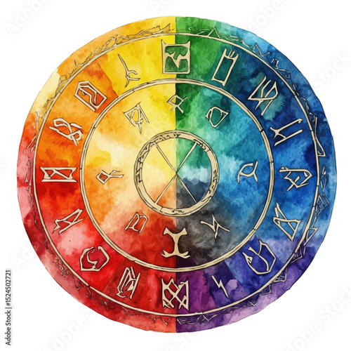 watercolor of Summoning Runes, vector high quality, isolated on a white background.