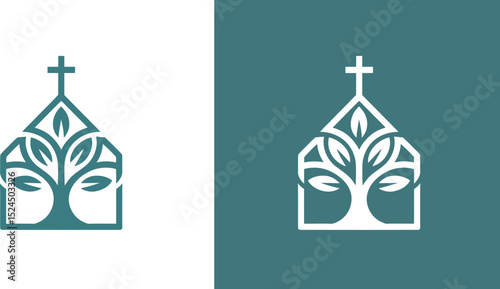 Church tree logo design vector illustration for christian community and religious organization