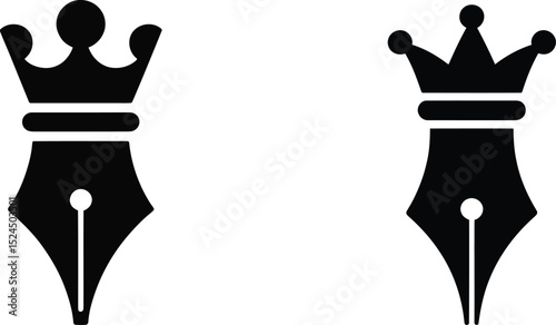 Royal pen logo design idea, crown and pen nib vector, creative writing and author concept