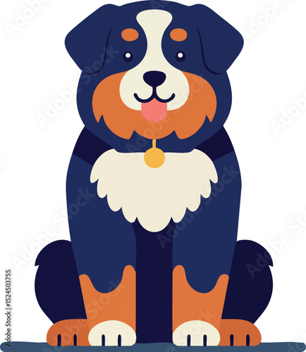 Bernese Mountain Dog Sitting Front View Cute Dog Vector Illustration in Tricolor 