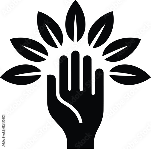 Hand and leaves vector illustration for nature conservation and environmental protection design