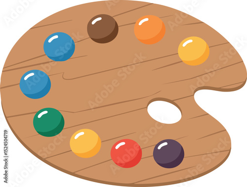 Artist wooden palette with colorful paint blobs vector illustration for creative design tools 