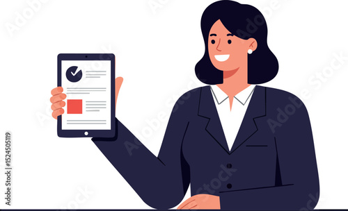 Businesswoman Holding Digital Tablet Showing Chart Vector Illustration in Portrait Format 
