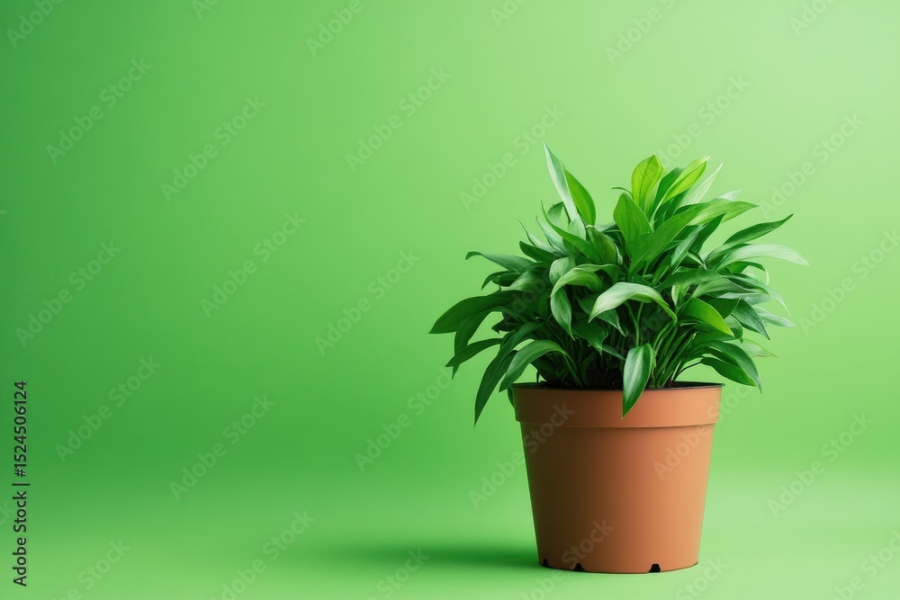 Fototapeta premium Terracotta pot plant on lime green backdrop