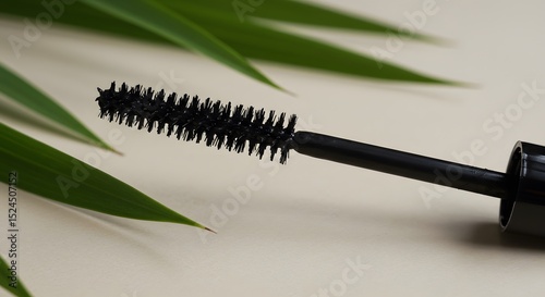 Eyelash Mascara Brush Applicator with Green Leaves. Beauty Product Macro Shot