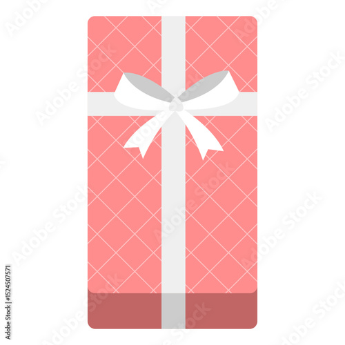 Pink Rectangular Gift Box with White Ribbon and Grid Pattern
