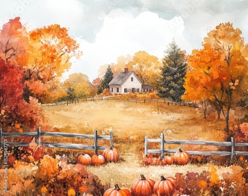 Autumnal Farmhouse Scene