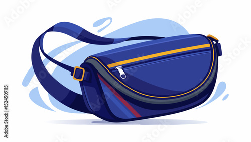 Navy blue crossbody sling bag with smooth curves and zip front. Minimal yet sporty. Rendered in clean vector with simple color blocks over crisp white backdrop.

