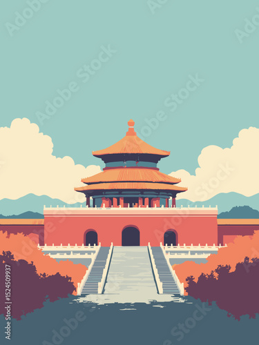 Beijing Temple of Heaven, Forbidden City, CCTV Headquarters in red, charcoal, gold, and sky blue