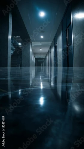 Wallpaper Mural Illuminated empty hallway with shiny marble floor and doors, featuring perspective view in a modern office building or hospital Torontodigital.ca