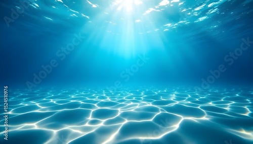 Underwater Sunlight Beams Illuminating the Ocean Floor with Caustic Light Patterns