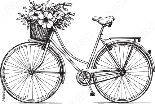 Old-Fashioned Town Bike with Front Flowers Illustration
