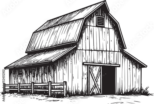 Rustic Farm Barn Illustration, old barn in the morning