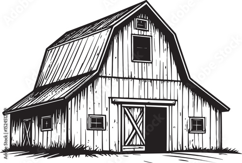Hand-Drawn Rural Barn Landscape