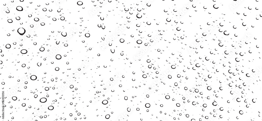 Small water drops texture vector. Rainy window overlay texture. Rain on glass background. Abstract halftone textured effect. Vector Illustration. EPS10.