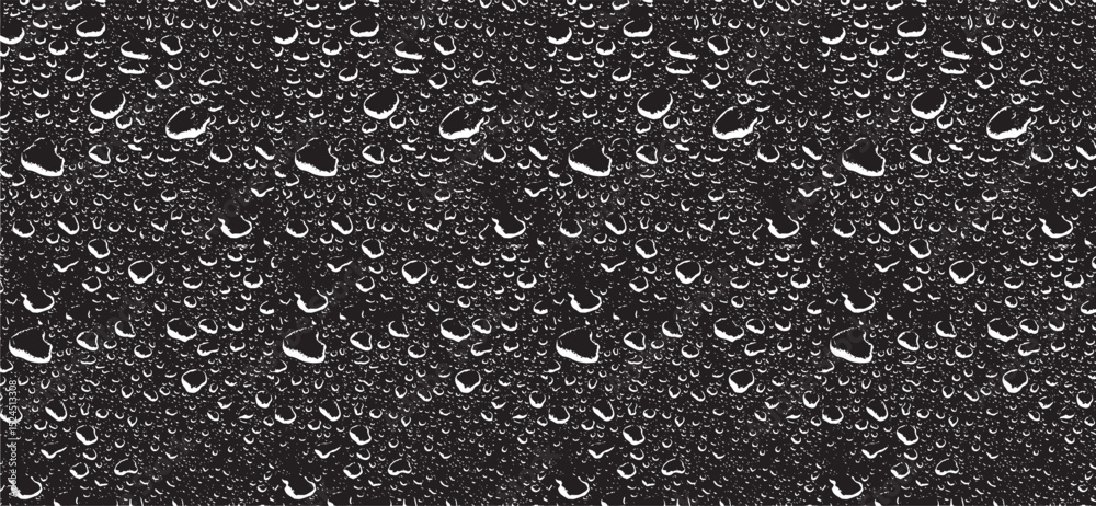 Small water drops texture vector. Rainy window overlay texture. Rain on glass background. Abstract halftone textured effect. Vector Illustration. EPS10.