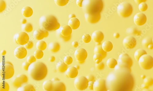 Abstract spheres floating in pastel yellow