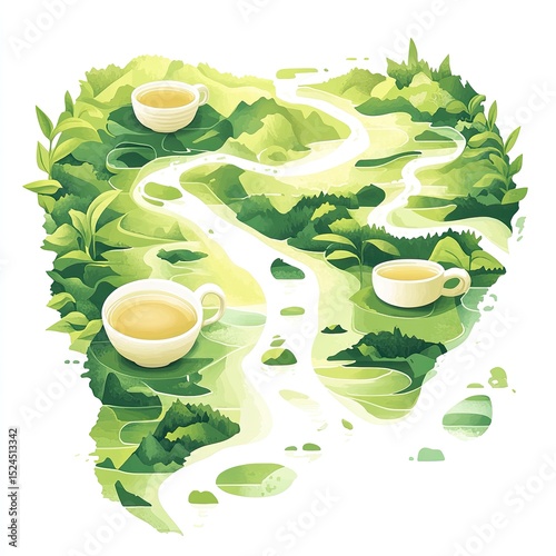 A peaceful tea journey through lush green hills