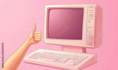 Retro Computer with Thumbs Up