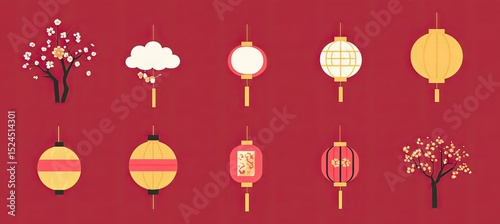Chinese Lanterns and Cherry Blossoms