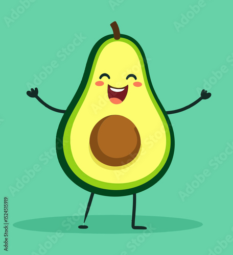 Cartoon Avocado Character Dancing on a Green Background
