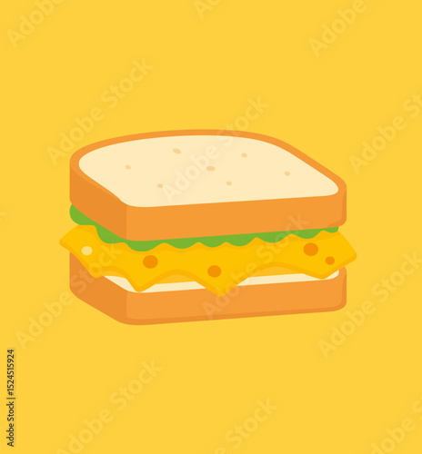 Cartoon Cheese Sandwich Isolated on a Orange Background 