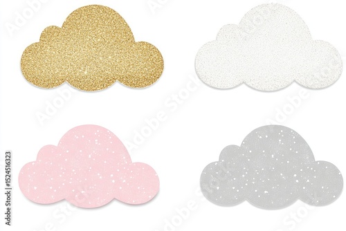 Four glitter cloud shapes in various colors
