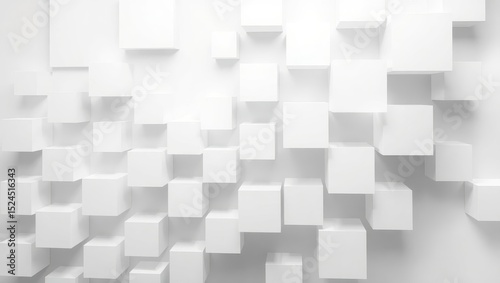 Abstract White Cubes: A Modern Geometric Composition with Shadows and Depth