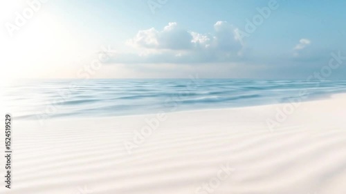 Gentle curves of white sand dunes illuminated by soft sunshine, creating a serene coastal landscape.