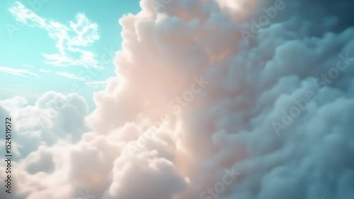 Fluffy white clouds against a serene blue sky, creating a tranquil and dreamy atmosphere.