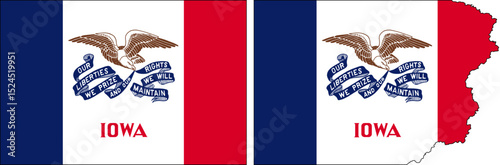 Iowa State flags vector. Standard flag and with torn edges