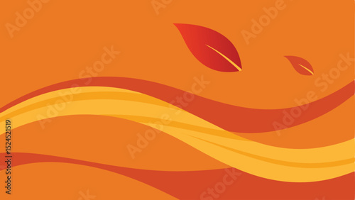 Abstract orange background with leaves and wavy lines suitable for various design projects
