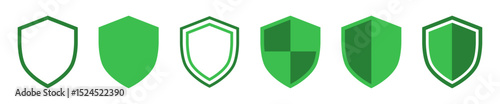 Shield icon set. Security guard symbol in green color vector illustration.