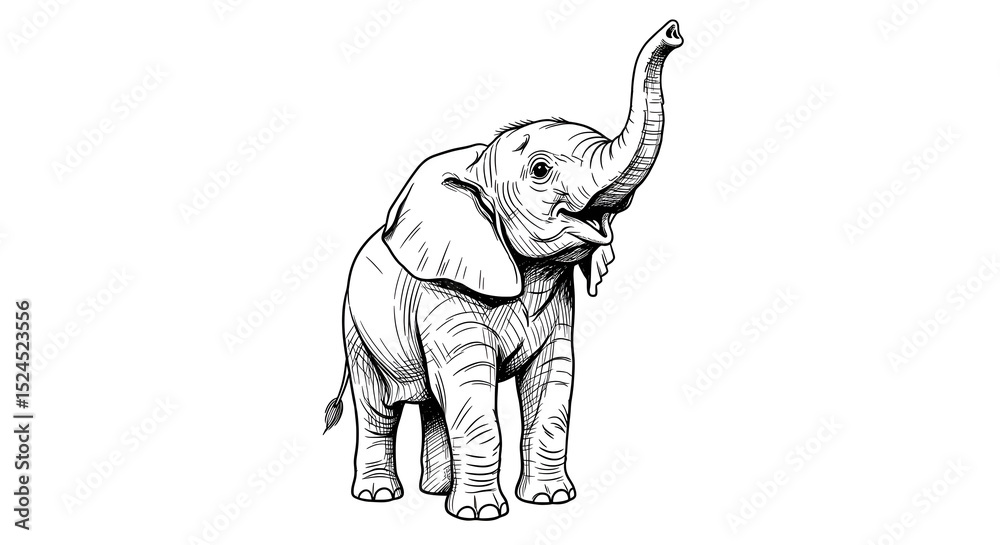 Obraz premium Baby elephant sketch lifting trunk playfully