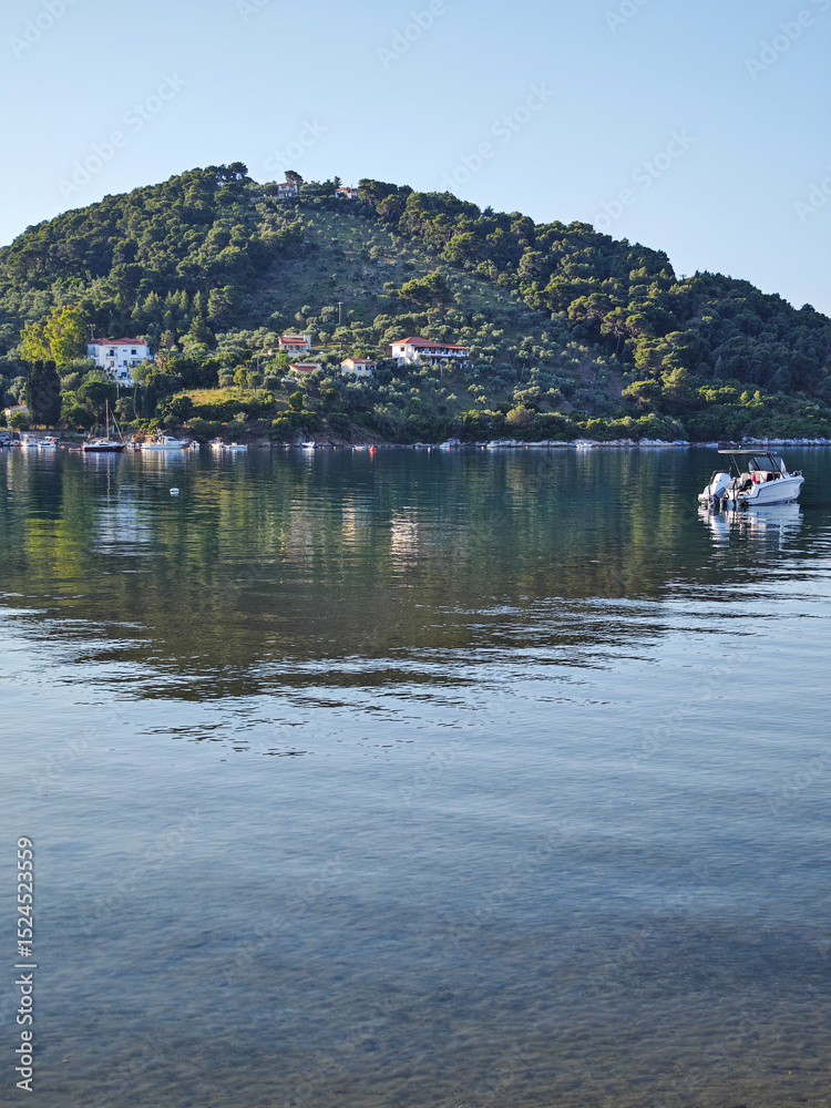 Obraz premium The coastal street of Skiathos Town, Sporades, Thessaly, Greece
