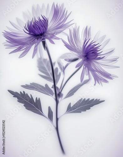 x-ray Elegant blue flower Aster soft violet lighting, delicate translucent petal