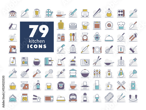 Cooking and kitchen vector flat icons set