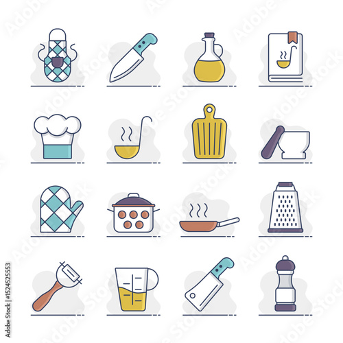 Cooking foods and kitchen vector icon set