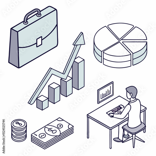 Business Growth Strategy, Finance, and Data Analysis Illustration
