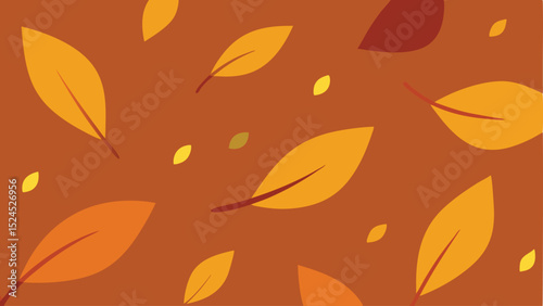 Autumn leaves falling abstract vector illustration on a warm orange background