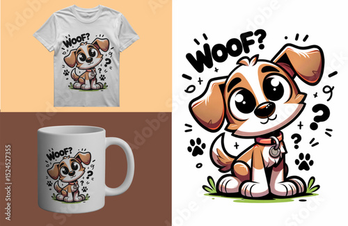 Woof Puppy Cute Cartoon Dog with Question Marks Clipart

