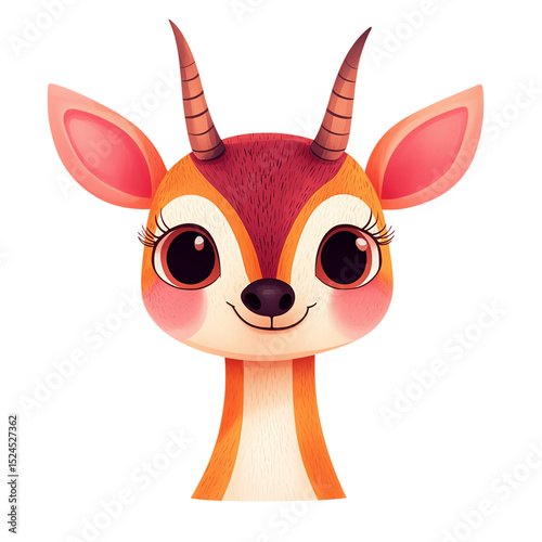 cute antelope cartoon character cute cartoon antelope character, big-eyed antelope illustration, adorable animal with horns big-eyed wild animal for kids