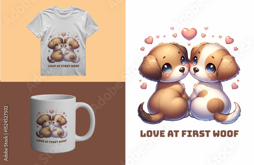 Love at First Woof Cute Puppy Couple Valentine Dog Design

