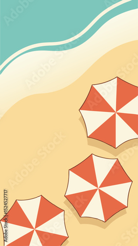 Beach scene with colorful umbrellas and sandy shoreline summer vacation illustration