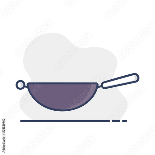 Wok frying pan vector icon. Kitchen appliance
