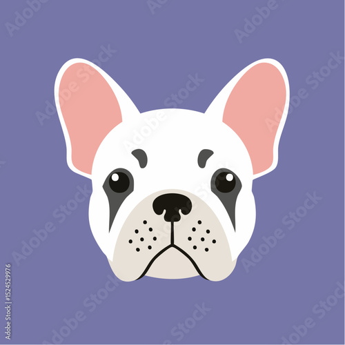 A charming French bulldog with bold features and big eyes shown in a flat, clean vector