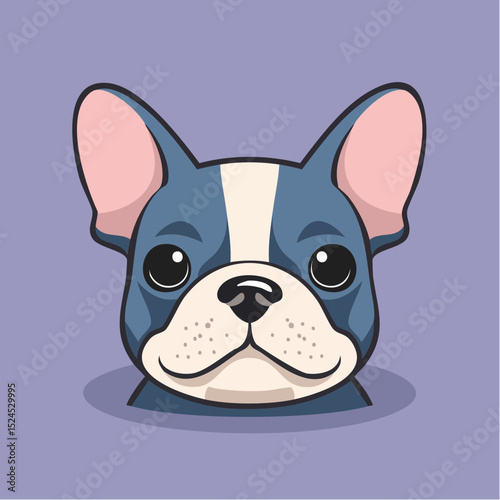 A charming French bulldog with bold features and big eyes shown in a flat, clean vector