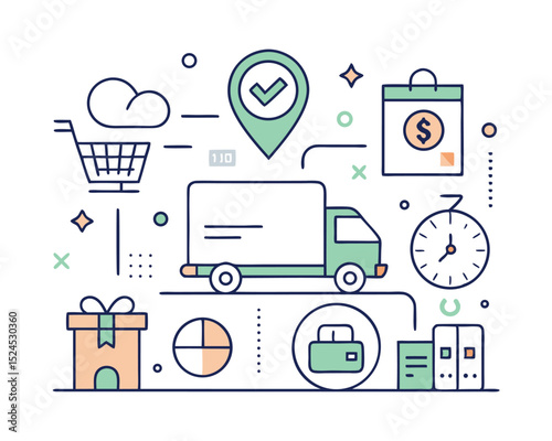 E-commerce, Shopping, and Delivery – Editable Stroke Outline Icons Set on White Background